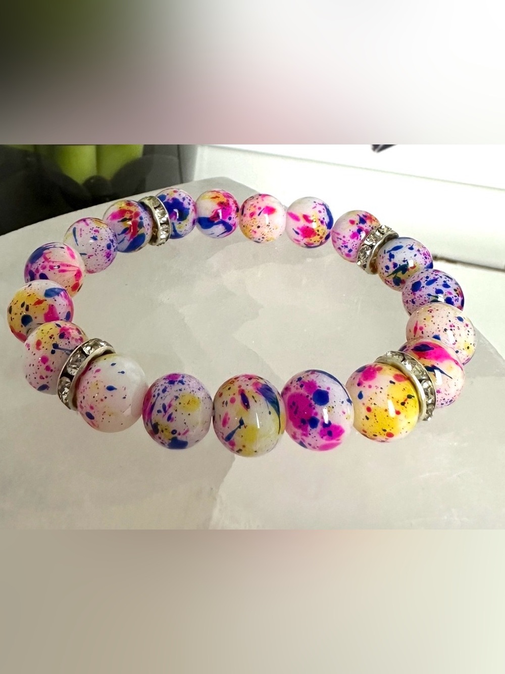 Fashion: Multicolor Splatter Bead Stretch Bracelet -